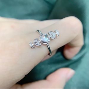 Crescent Moon Phase Moonstone Silver Tone Ring 6